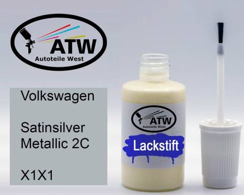 Volkswagen, Satinsilver Metallic 2C, X1X1: 20ml Lackstift, von ATW Autoteile West.